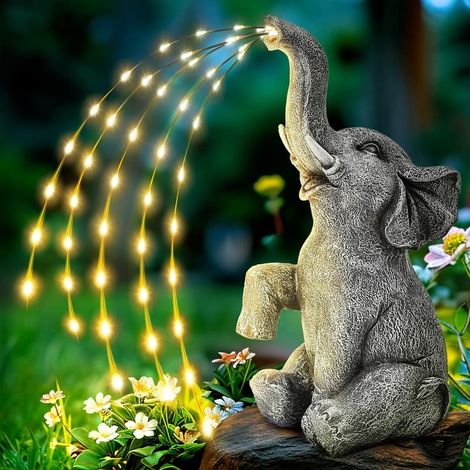 Statue d'éléphant améliorée, décoration de jardin, figurine d'éléphant à énergie solaire, cadeau pour maman, cadeaux d'anniversaire pour femmes, décoration d'éléphant de patio (27 cm) (1/5)