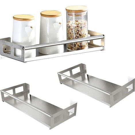 Étagère de Rangement de Cuisine Murale, 2 pièces sans Support Organisateur en Acier Inoxydable pour Salle de Bain de Cuisine (30 x 12 x 4.5 cm)-Fei Yu (1/5)