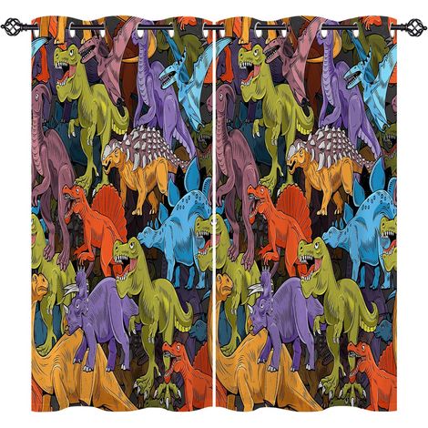 Rideau Occultant Dessin Animé Animaux Dinosaure Tenture Opaque à Oeillets Draperies Intérieurs Rideau Thermique Isolant pour Maison Chambre Salon Fenetre 2 Pièces L 168 x H 138 cm - 168L X 138H cm (2 (1/5)