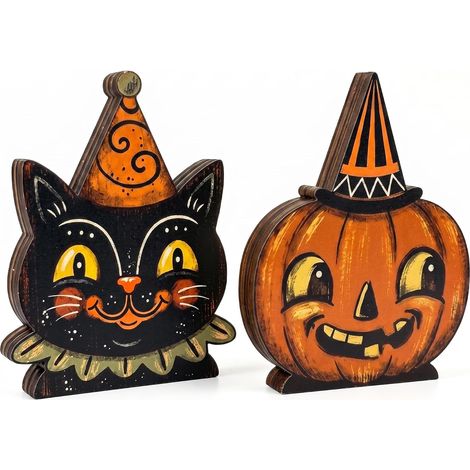 Décoration murale en bois Halloween, panneau décoratif – chat noir et citrouille, pour intérieur (1/5)