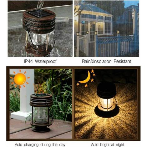 Lot de 2 Lanternes Solaires Suspendues - Lampes Suspendues à Énergie Solaire LED Vintage avec Poignée pour Allée, Cour, Patio, Arbre, Plage, Gazebo (Lumière Chaude) (1/4)