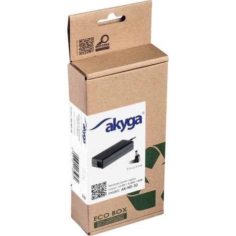 Alimentation pour ordinateur portable Akyga AK-ND-30, 12 V, 5 A, 60 W, câble d'alimentation 5,5 x 2,5 mm, longueur 1,2 m, témoin LED. (1/3)