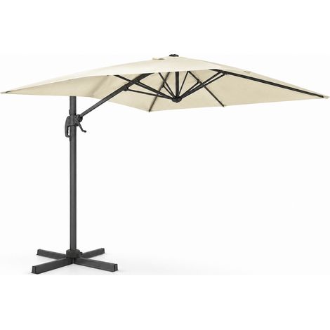 Ombrellone Girevole Con Struttura In Alluminio E Rotante 360° Decentrato Rettangolare Braccio In Acciaio E Base a Croce Custodia Inclusa Per Giardino Terrazza E Patio Piscina 4X3 M Ecrù (1/5)