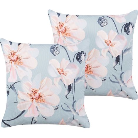 Set of 2 Outdoor Cushions APRICALE Floral Pattern 45 x 45 cm Blue (1/5)
