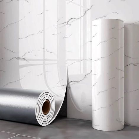 Papier peint autocollant imitation carrelage, revêtement mural décoratif, adhésif puissant, imperméable, en PVC, 40 cm x 3 m, 2,3 mm, blanc ivoire