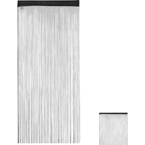 1 Rideau à fils, 90x245 cm, Polyester noir, Séparateur de pièce, Pour porte balcon (1/5)
