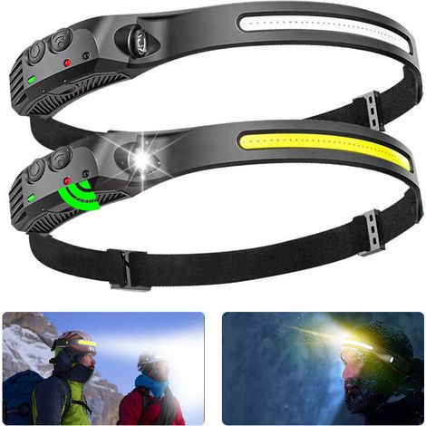 2pcs LED Headlamp USB Rechargeable Waterproof COB XPE Head Torch with Smart Sensor Mode for Fishing, Camping, Cycling, Running