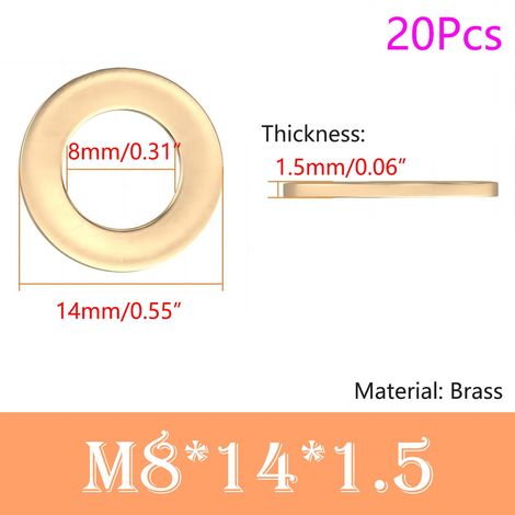 [NUNCA UTILIZADO]20 arandelas planas de 8 mm x 14 mm, arandelas de sellado circulares, arandelas de anillo, arandelas planas de latón para sellado de tornillos (1/5)