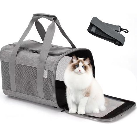 Sac de transport souple pour chat, pliable, ventilé et respirant, pour petits chiens/chiots, homologué pour le transport aérien, adapté aux chats gris et aux chiots pesant moins de 5,4 kg.38x25x26cm (1/5)