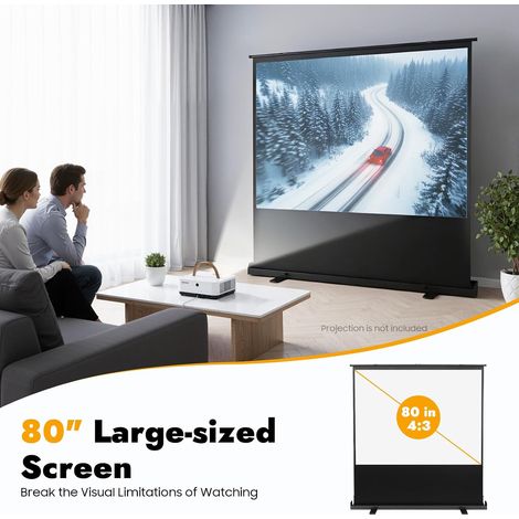 Tragbare Projektor Leinwand Beamer Elektrisch Automatischem Rückzug Rolloleinwand Bodenhochziehbare Business Präsentations- und Heimkino Beamer, Keine Montage erforderlich, 1.64 1.23m