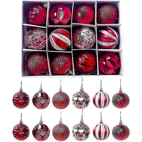 Boules de Noël, lot de 12 boules en plastique de 6 cm avec crochet, décorations pour sapin de Noël compatibles avec les décorations de Noël (rouge, rose, bleu) (1/5)