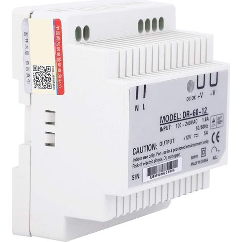 DR-60-12 Alimentation sur Rail DIN 100-240V 12V 5A 60W Sortie Unique Commutation PWM Source électrique Demi-Pont Sources de Signal Alimentation PWM pour Rail DIN(DR-60-12) (1/5)