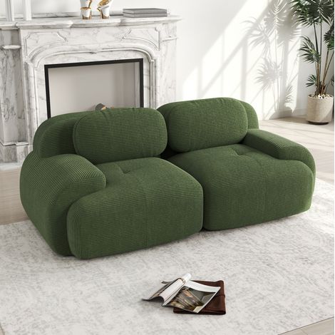 Canapé d'angle modulaire vert en velours côtelé sans cadre avec accoudoirs courbés (1/5)