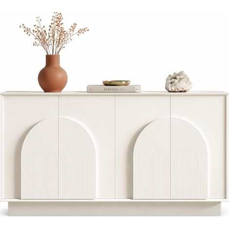 Buffet blanc à 4 portes avec panneaux en arche, grand meuble de rangement 160 cm pour salon et salle à manger, finition mate, MDF moderne - CHICFURN (1/5)