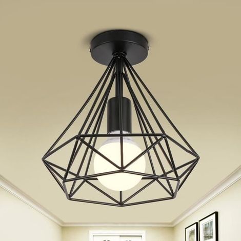 STOEX Plafonnier Industrielle Cage forme Diamant Noir Lustre Suspension en Métal Fer Luminaire pour Cuisine Couloir (1/3)
