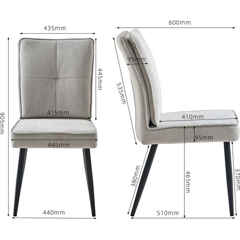 Lot de 2 fauteuils à manger pieds métalliques,rembourrés housse velouté pied-de-poule. Parfaits pour cuisine,salle à manger et salon gris clair.