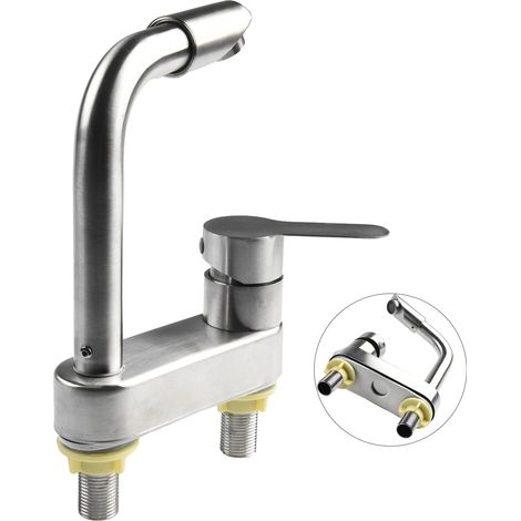 Mitigeur pour vasque - inox - 2 trous - cartouche céramique (1/5)