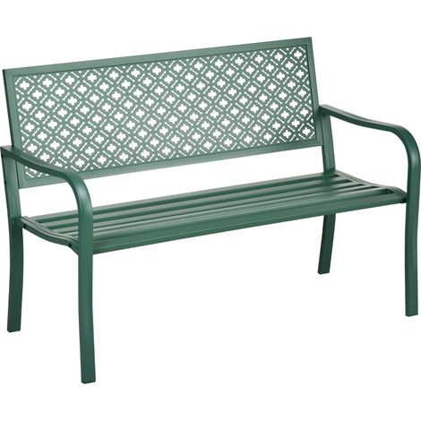 Banco de jardín de acero verde oscuro 127 x 63 x 83 cm, resistente a la intemperie, para 2 personas (1/5)