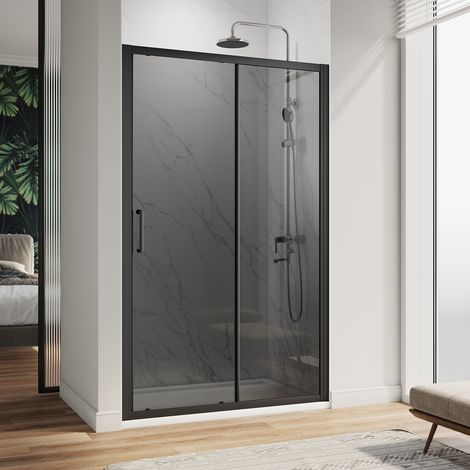 ELEGANT 1200mm Black Sliding Wet Room 8mm Aluminium Frame Glass Shower Screen with 1200x800mm Shower Tray and Waste Trap (1/5)