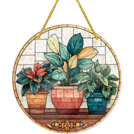 Plantes en pot classiques, acrylique incassable, à suspendre une fenêtre 15 x cm, (1/5)