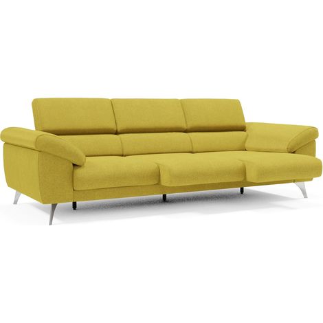 Donatello Sofá con 3 asientos extensibles reposabrazos con arcón en tejido desmontable 265 cm Amarillo