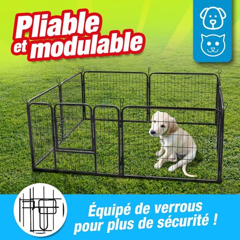 Enclos pour chien 80x60cm – Enclos modulable en métal noir – 8 parois amovibles – Usage intérieur et extérieur – Outiror (1/5)