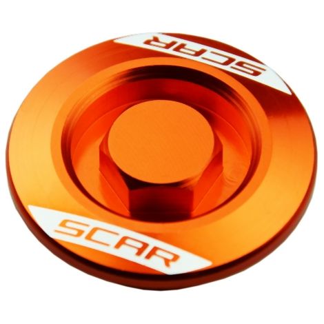 Bouchon de remplissage d'huile SCAR RACING pour KTM 50-450 SX / SXF '06-'25, 125-500 EXC / EXCF / TPI '06-'25, orange (1/2)