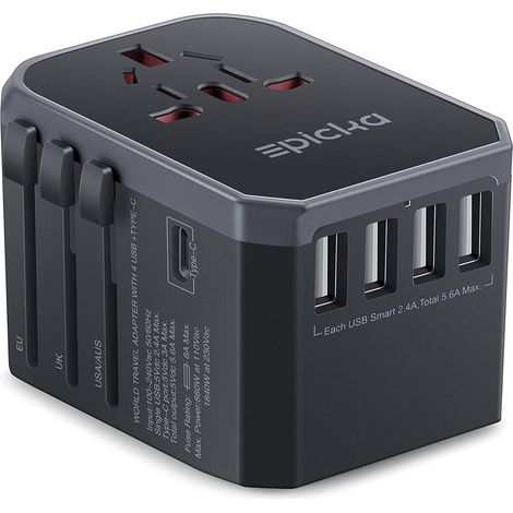 Adaptateur Prise Universelle de Voyage, Prise Adaptateur Universel avec 2 USB et 3 USB C, Adaptateur International vers USA Canada UK Australie Chine (1/5)
