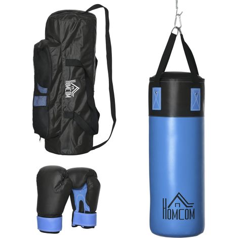 Set Sacco da Boxe da Appendere con Guantoni, Sacco per Pugilato a 3 Strati con Borsa di Trasporto, Blu