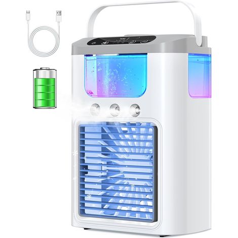 APEX Climatiseur Mobile Portable Rafraichisseur d'air avec Batterie Rechargeable, 3 Vitesses, 3 Modes de Brume, 60° Oscillation, 600ML