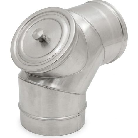 MAKA Curva 90° con Ispezione HT Alte Temperature per Canna Fumaria in Acciaio Inox, Gomito con Tappo di Pulizia per Stufe a Legna e Pellet, Combustibile Solido AISI 316 Ø 200 mm (1/5)