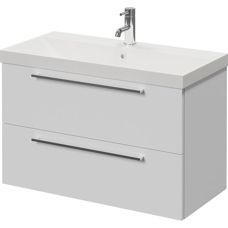 Napoli 390 Gloss White 800mm Wall Mounted 2 Drawer Vanity Unit with Rimini Basin - 800mm - Chrome 480mm Handle