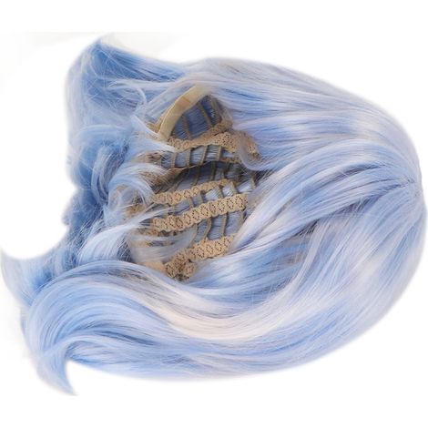 Perruque courte bleue synthétique haute température, cheveux synthétiques ondulés et tendance, respirants