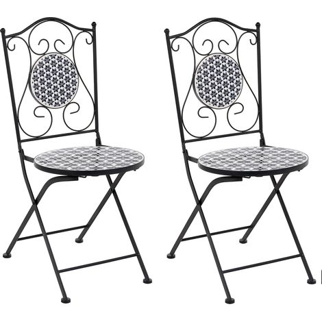 Gartenstuhl 2er Set SIROLO klappbar Metall Weiß / Blau (1/5)