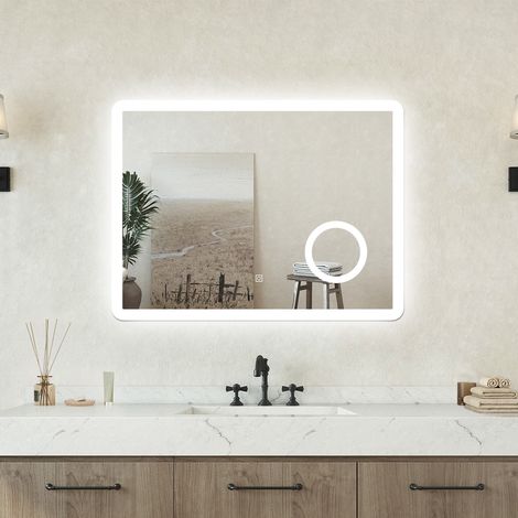 Specchio bagno Rettangolare 80x60cm Led Con 3 Luci + 3X Lente d'ingrandimento + Antiappannamento (1/5)