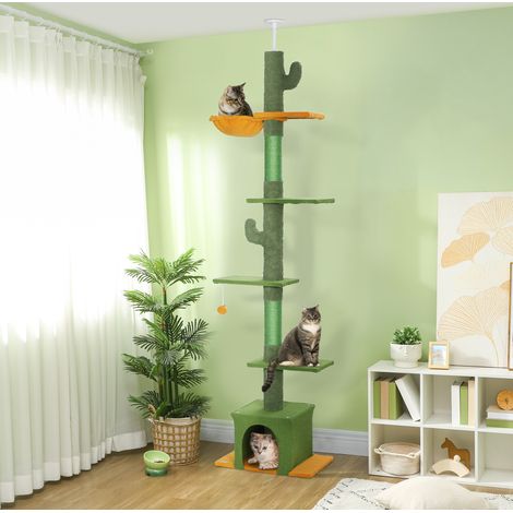 Höhenverstellbarer Kratzbaum 230–275 cm mit Katzenhöhle und Kratzsäulen, Grün (1/5)