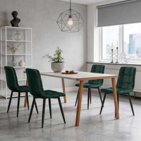 Sillas de comedor - NEXU - Asiento de terciopelo acolchado - Patas de metal - Verde (juego de 4)