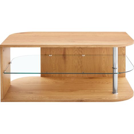 Tavolino da caffè moderno in MDF effetto legno naturale e vetro, 100x60x42 cm (1/5)