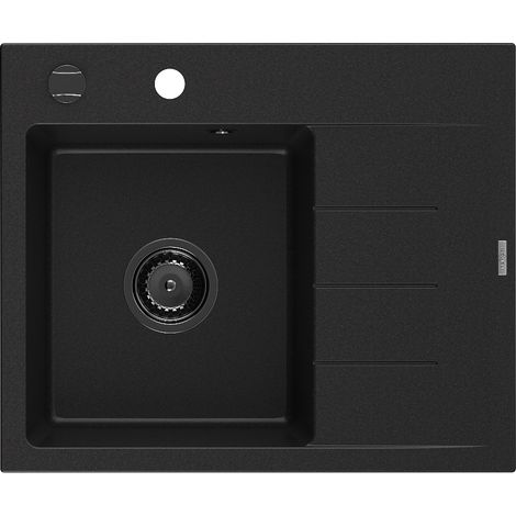 Mexen Ben fregadero de granito de 1 seno con escurridor, izquierdo 600 x 500 mm, negro, sifón negro - 6522605000-77-B (1/5)