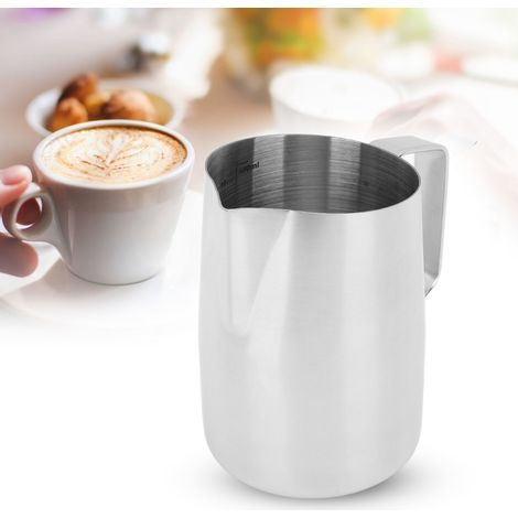 Latte-Art-Becher aus Edelstahl 201 mit schräger Öffnung, Milchaufschäumbecher, Latte-Art-Kaffeekanne, Messbecher, Naturfarbe (1/5)