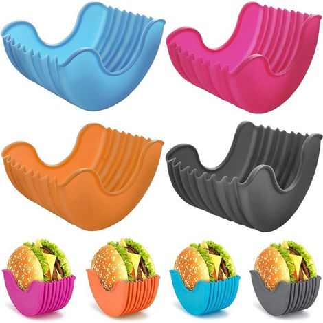 Set di 4 morsetti per hamburger, supporto telescopico per hamburger, 10 × 6 × 5 cm, scanalatura a U, morsetto per hamburger regolabile, riutilizzabile, smaltimento dei rifiuti (1/5)