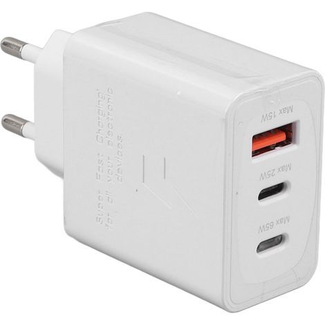65-W-USB-C-Handyladegerät, zwei USB-C-Anschlüsse, ein USB-C-Anschluss, EU-Stecker, 100–240 V, universelles USB-C-Wandladegerät für Laptops und Mobiltelefone (1/5)