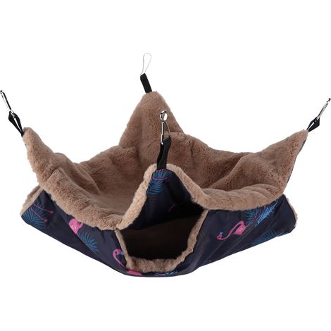 Hamac chaud double couche pour animaux de compagnie, facile à nettoyer et à installer, sac de couchage suspendu en forme d'écureuil (S Flamingo) (1/5)