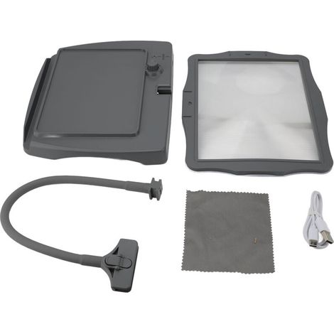 Lupa 3 en 1 con soporte, luz LED integrada, para uso manual o de sobremesa, para lectura y observación (gris) -Crezuo