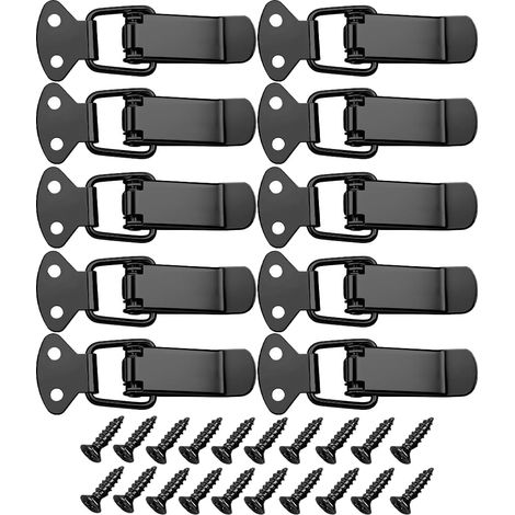 30 Pcs Loquet a Bascule Noir en Fer avec Trou de Verrouillage, Fermeture Porte et Loquet Porte Interieure, Fermoir et Attache Capot avec Ressort pour Boite, Armoire, Tiroir, Vis Incluses (1/5)