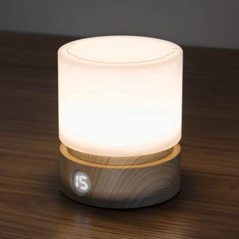 Veilleuse avec Minuterie, Petit lampe de Chevet de Table, LED Veilleuse Enfants, Veilleuse Bébé, Grain de Bois, Dimmable, Batterie, Rechargeable (1/5)