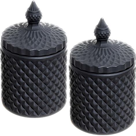 Bardusch-Distributeur apothicaire Qtip verre noir, boîte rangement boules coton, tampons, sels de bain ou fil dentaire (1/5)