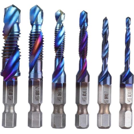 6-teiliges Spiralbohrer-Set mit blauer Beschichtung, Sechskantschaft, zum Bohren und Schneiden