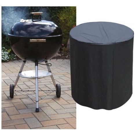 Housse de Barbecue Ronde Noire, Protection Imperméable pour Gril Extérieur, Couvercle Anti-UV avec Cordon, Diamètre Adapté aux BBQ à Charbon (1/3)