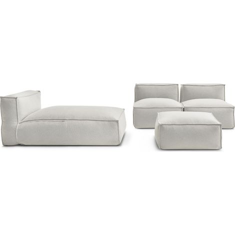 Bobochic – Canapé de jardin modulable Biarritz – 4 places – Tissu chiné déperlant – 2 chauffeuses 1 place, 1 méridienne, 1 pouf – Longueur 252cm, Largeur 168cm (1/5)